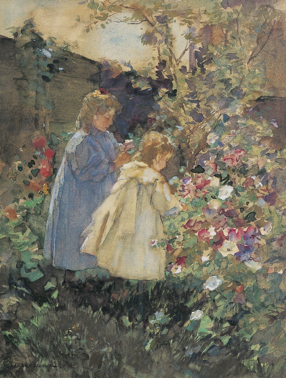 Akkeringa J.E.H.  | 'Johannes Evert' Hendrik Akkeringa, In the painter's garden, The Hague, Aquarell auf Papier 38,5 x 28,7 cm, signed l.l. und zu datieren ca. 1894