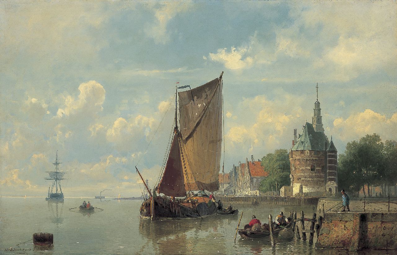 Koekkoek J.H.B.  | Johannes Hermanus Barend 'Jan H.B.' Koekkoek, Harbour scene, Hoorn, Öl auf Leinwand 38,5 x 59,2 cm, signed l.l. und dated 1861