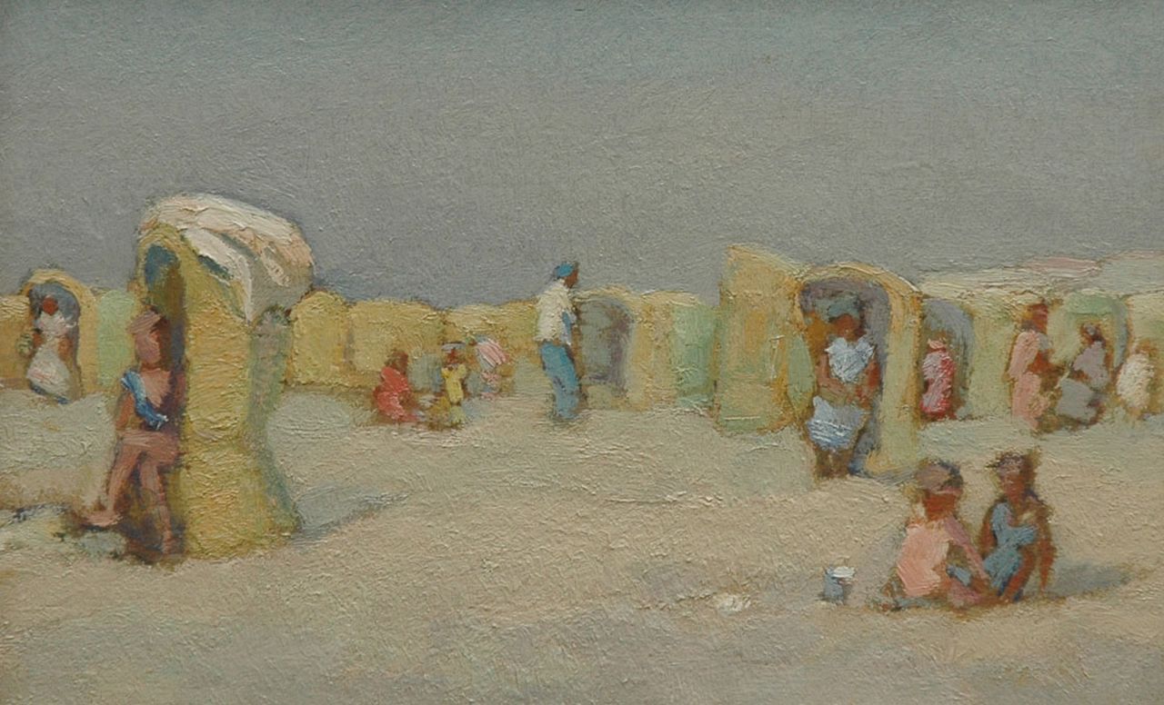 Kropff J.  | Johan 'Joop' Kropff, A day at the beach, Öl auf Holz 18,5 x 28,6 cm