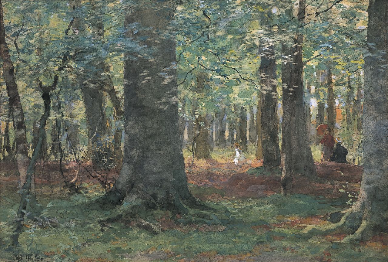 Tholen W.B.  | Willem Bastiaan Tholen, Figures in a forest landscape, Aquarell auf Papier 33,0 x 47,4 cm, signed l.l.