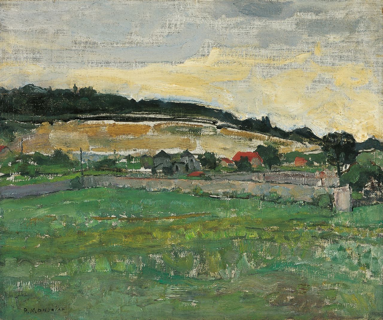 Mondriaan P.C.  | Pieter Cornelis 'Piet' Mondriaan, Landschaft bei Montmorency, Öl auf Leinwand 46,3 x 55,2 cm, Unterzeichnet u.l. und im Verso und Im Verso datiert 8. Aug. '30