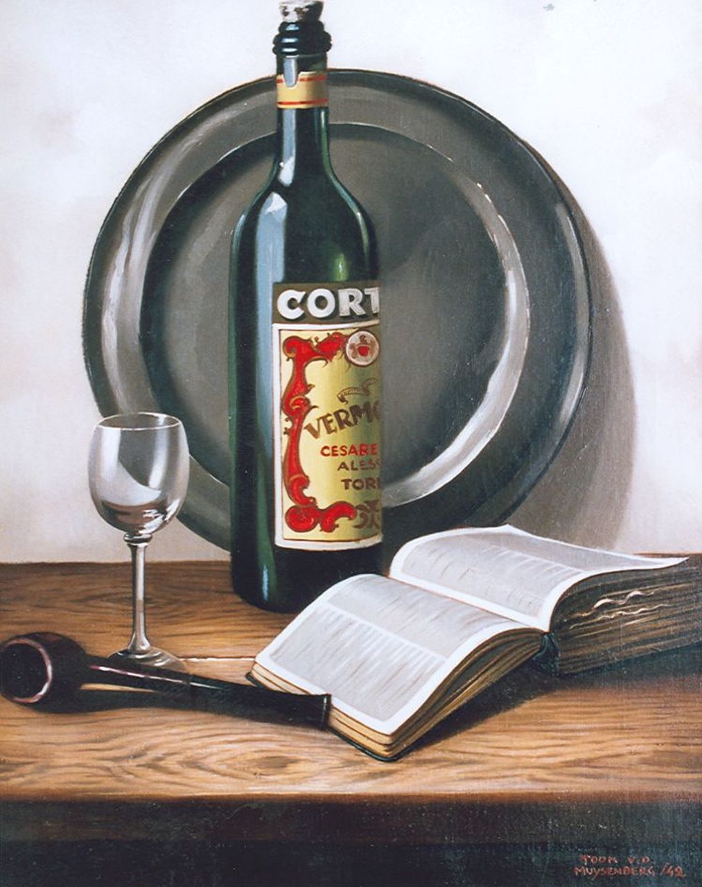 Muysenberg A.A.F. van den | Antonius Adrianus Franciscus 'Toon' van den Muysenberg, Still life with a vermouth bottle, Öl auf Leinwand 50,2 x 40,0 cm, signed l.r. und dated '42