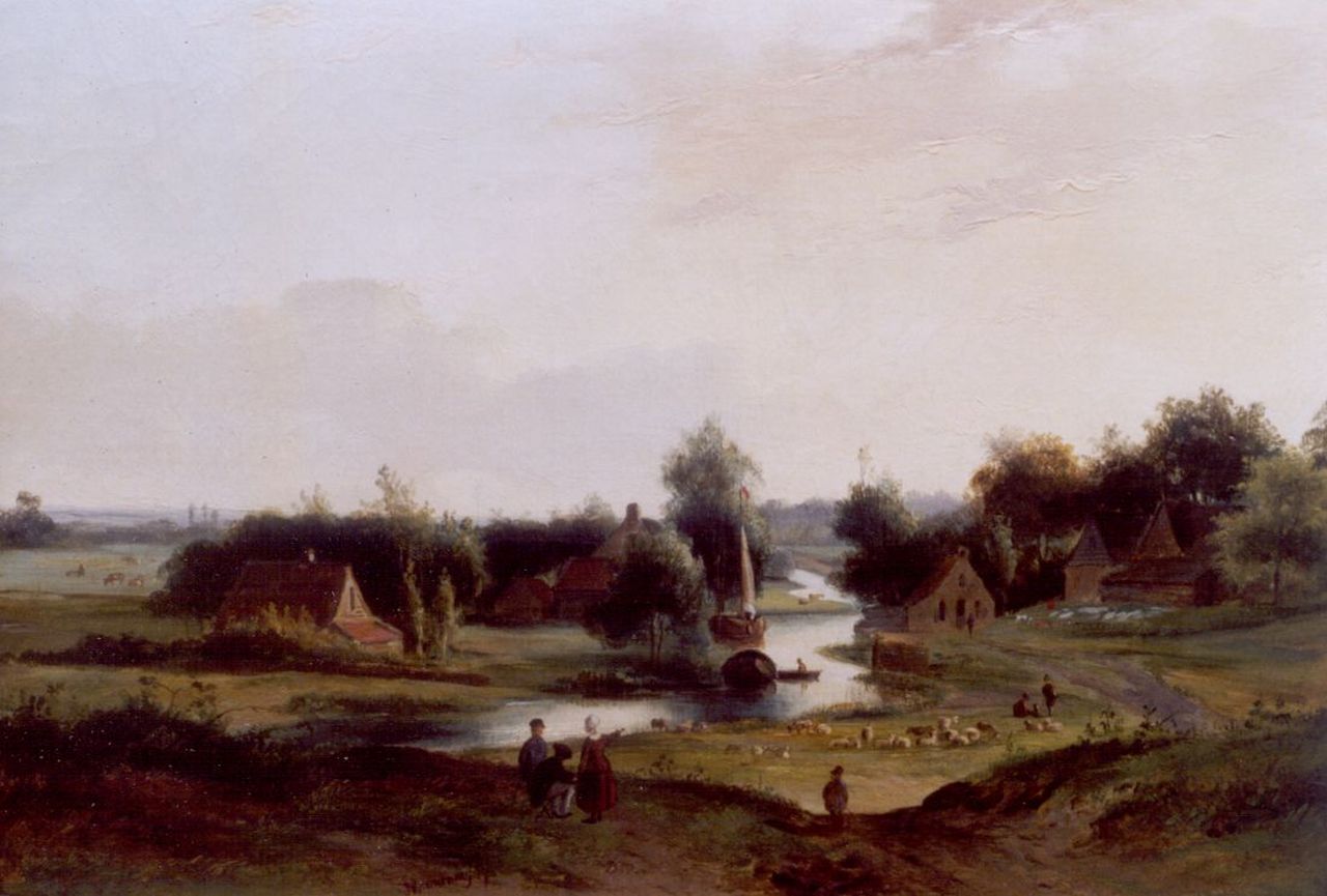 Ravenswaay J. van | Jan van Ravenswaay, An extensive river landscape, Öl auf Leinwand 33,9 x 44,0 cm, signed l.l.