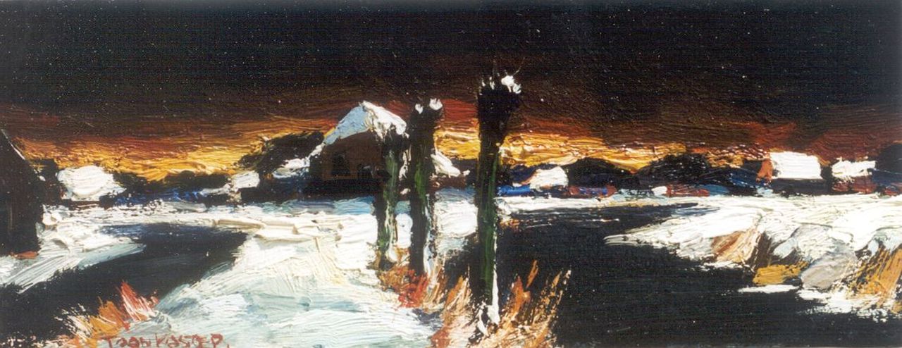Toon Koster | Nieuwkoop in winter, Öl auf Holz, 11,0 x 29,0 cm, signed l.l.