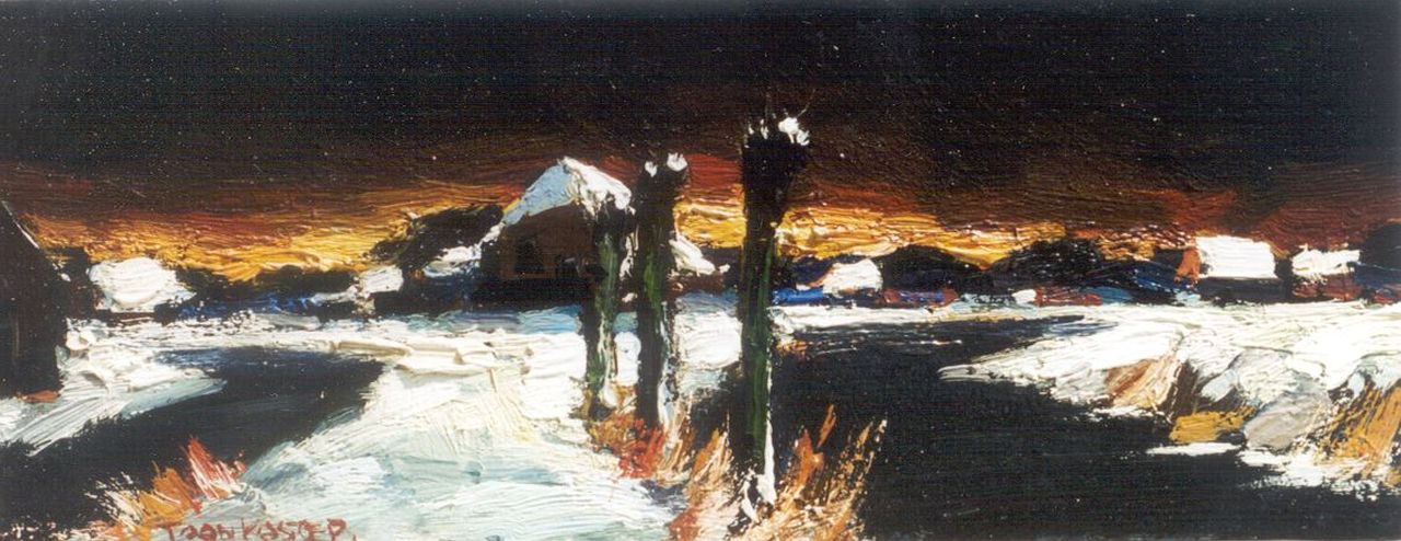 Koster A.H.  | Anthonius Henricus 'Toon' Koster, Nieuwkoop in winter, Öl auf Holz 11,0 x 29,0 cm, signed l.l.