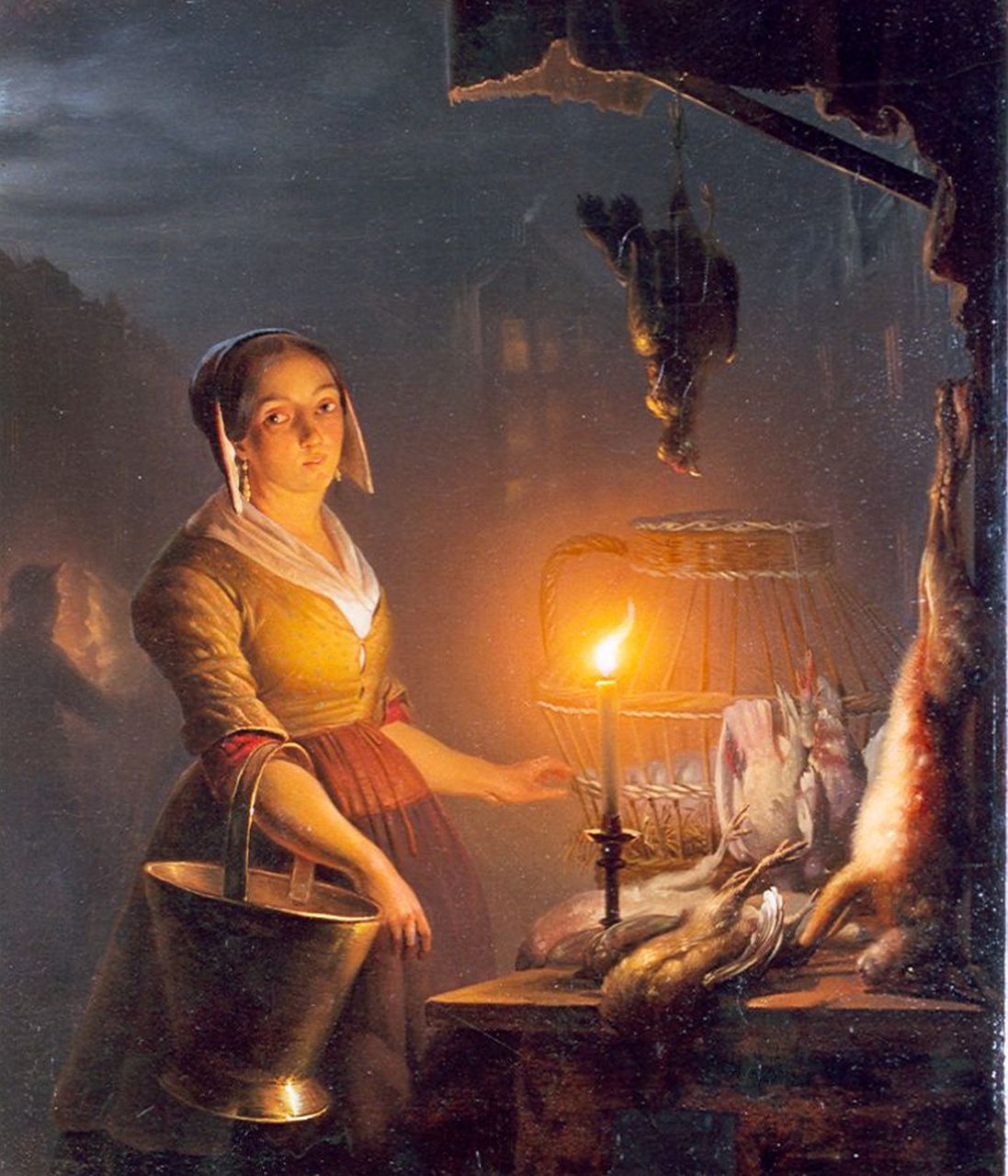 Schendel P. van | Petrus van Schendel, The night-market, Öl auf Holz 39,0 x 33,0 cm, signed l.r. with traces of signature