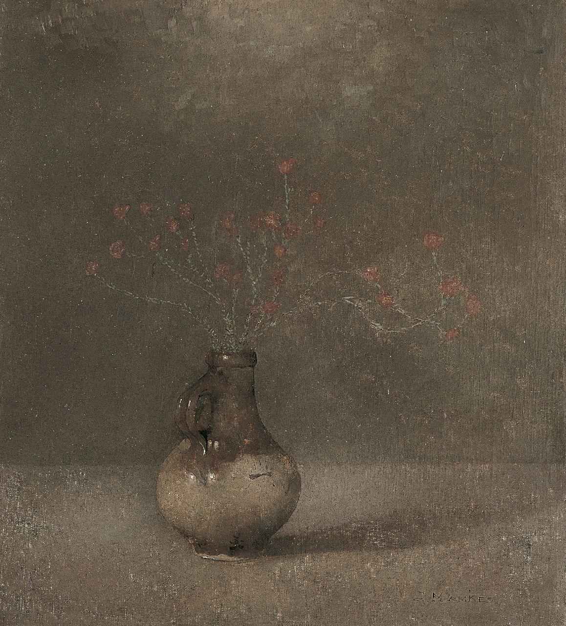 Mankes J.  | Jan Mankes, A jar with bottle heath, Öl auf Leinwand 40,5 x 36,5 cm, signed l.r. und dated 1911