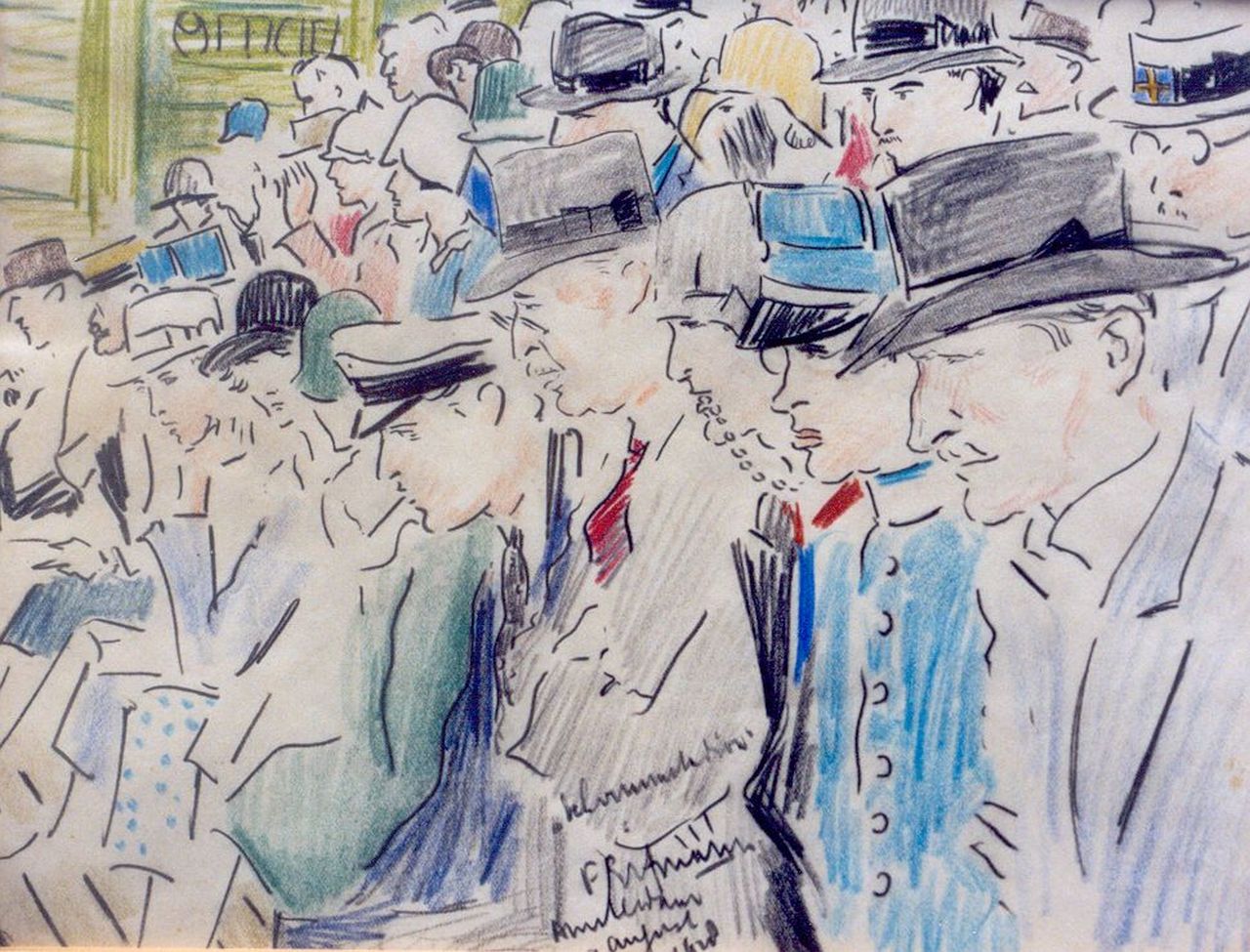 Erfmann F.G.  | 'Ferdinand' George Erfmann, Spectators, Kreide auf Papier 21,3 x 27,4 cm, signed l.c. und executed on 'August 9th 1928 Amsterdam'