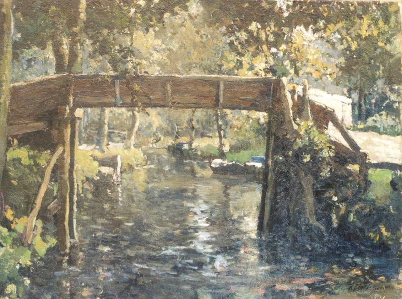 Polderman H.N.  | 'Hugo' Nicolaas Polderman, A bridge, Giethoorn, Öl auf Leinwand 46,2 x 60,9 cm, signed l.r.