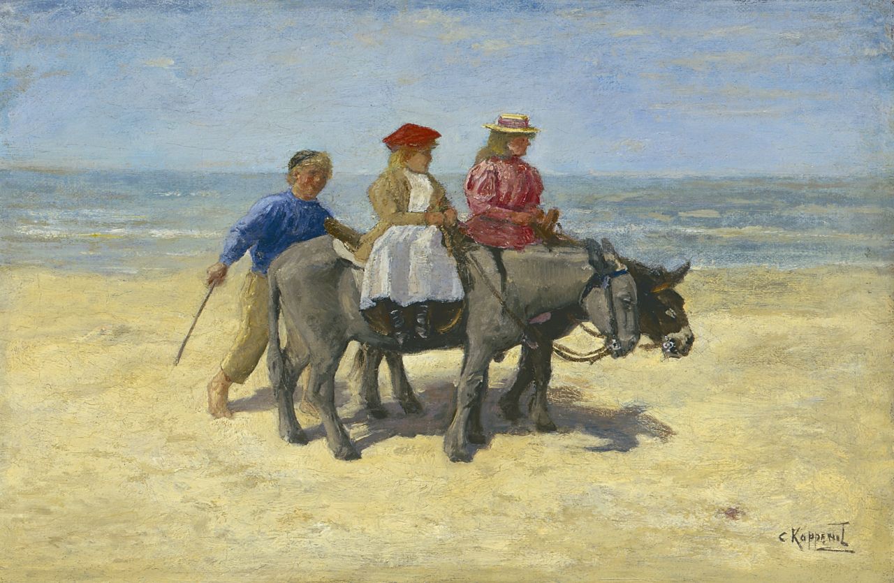 Koppenol C.  | Cornelis 'Kees' Koppenol, A donkey-ride on the beach, Öl auf Leinwand 23,2 x 35,5 cm, signed l.r.