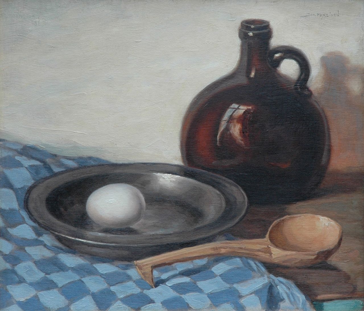 Ponsioen J.B.  | Johannes Bernardus 'Johan' Ponsioen, Stilleben mit Zinnteller und Flasche, Öl auf Leinwand  auf Holzfaser 39,7 x 46,4 cm, Unterzeichnet r.o. und dated '31