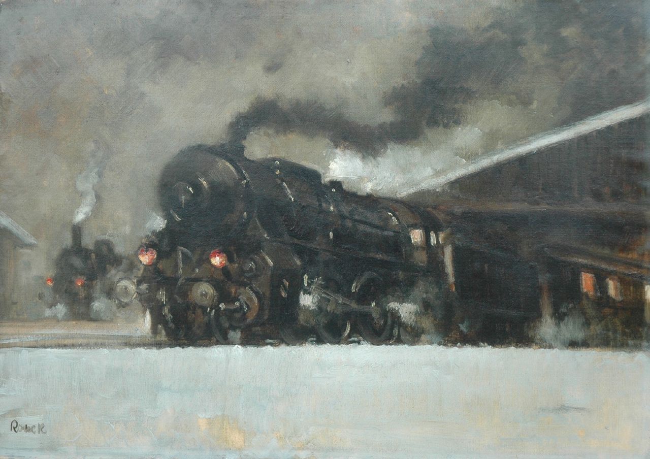 Ronek J.  | Jaroslav Ronek, Steam train, Öl auf Malereifaser 48,5 x 68,7 cm, signed l.l.