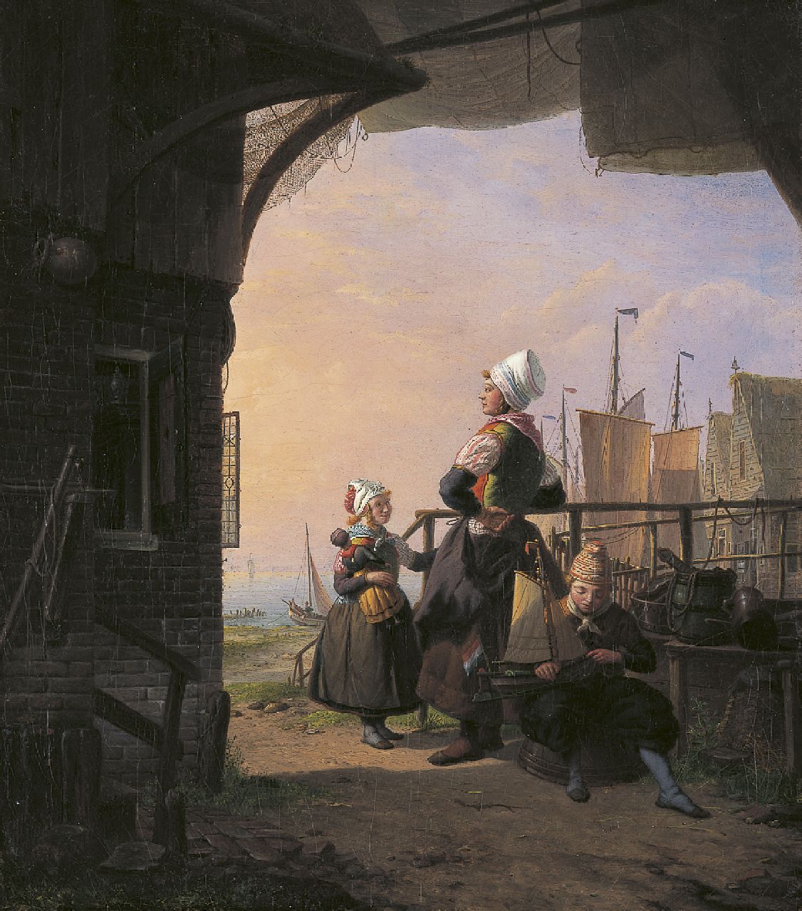 Vettewinkel H.  | Hendrik Vettewinkel, Awaiting the fleet, Marken, Öl auf Leinwand 47,9 x 42,3 cm, signed l.l. (stair gate)