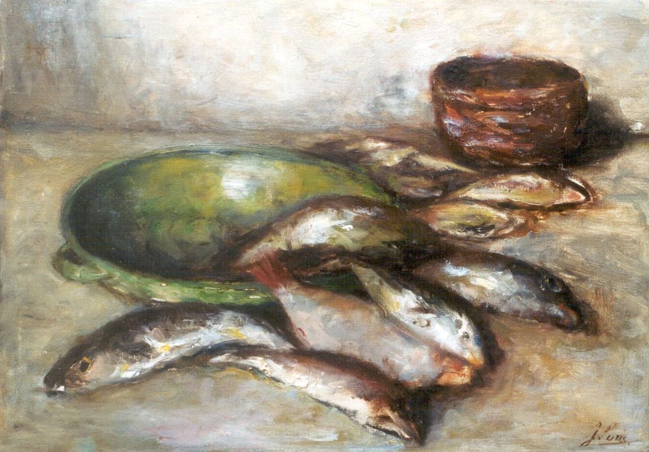 Surie J.  | Jacoba 'Coba' Surie, Still life with fish, Öl auf Leinwand 50,0 x 70,2 cm, signed l.r.