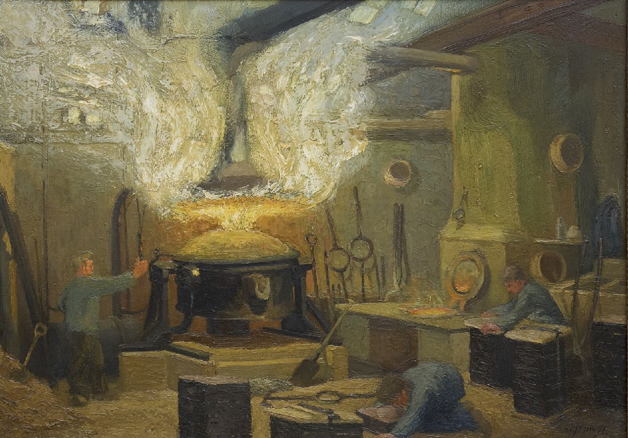 Hendrikus Jacobus Eshuijs | Eisengießerei, Öl auf Holz, 40,0 x 56,0 cm, Unterzeichnet r.u.