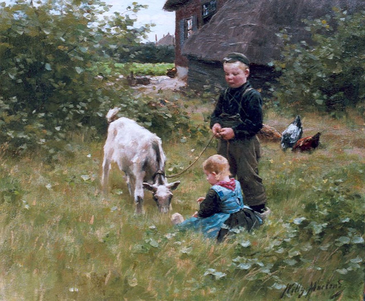 Martens W.  | Willem 'Willy' Martens, In the farmyard, Öl auf Leinwand 47,4 x 56,3 cm, signed l.r.