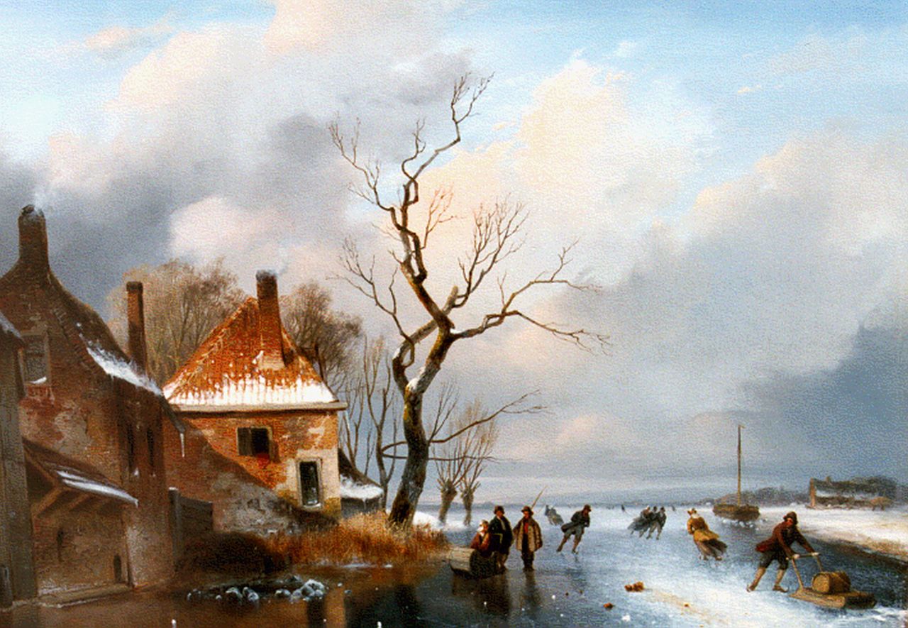 Roosenboom N.J.  | Nicolaas Johannes Roosenboom, IJsvertier langs de dorpsrand, Öl auf Holz 34,0 x 45,6 cm, gesigneerd rechtsonder