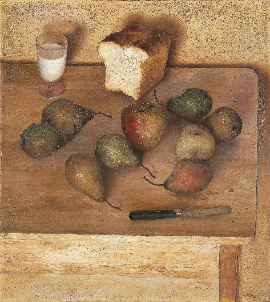 Schram W.J.B.A.  | Wouter Jorinus Bernardus Antonius 'Wout' Schram, A still life with pears, Öl auf Leinwand 66,2 x 60,0 cm, signed l.r. and on the reverse