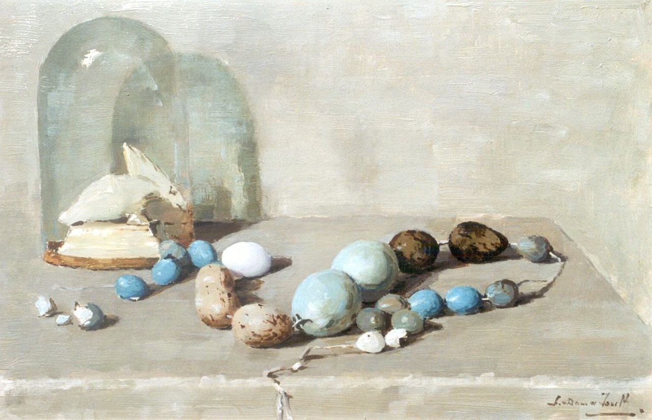 Dam van Isselt L. van | Lucie van Dam van Isselt, A still life with necklace, Öl auf Holz 31,4 x 47,5 cm, signed l.r. und painted between 1920-1922