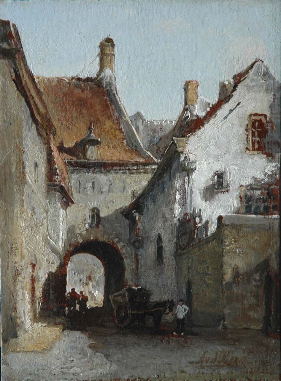 Berg A. van den | Andries van den Berg, A view of Zutphen, Öl auf Holzfaser auf Holz 31,3 x 23,5 cm, signed l.r. and reverse