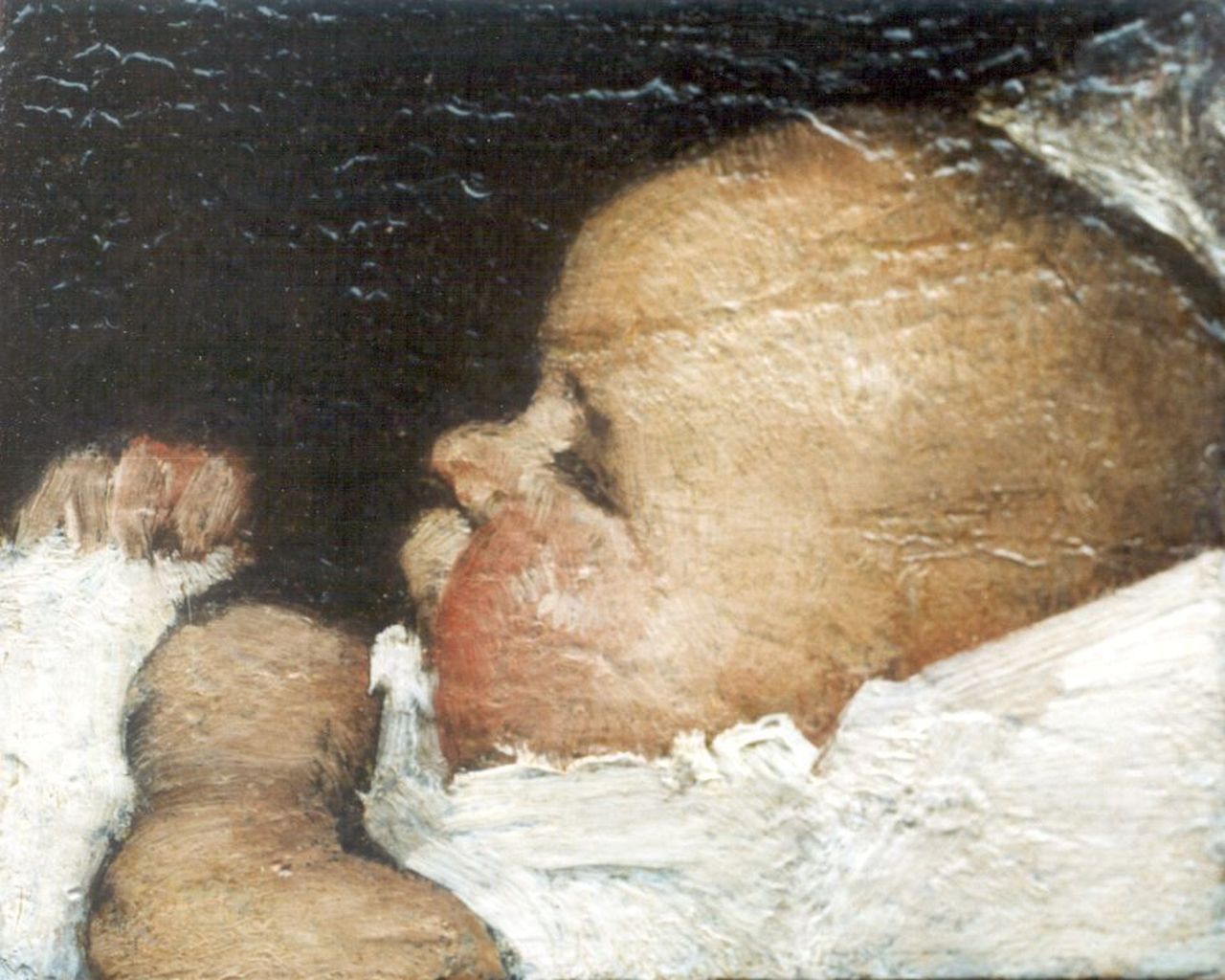 Berg W.H. van den | 'Willem' Hendrik van den Berg, Sleeping baby, Öl auf Holz 9,2 x 10,6 cm