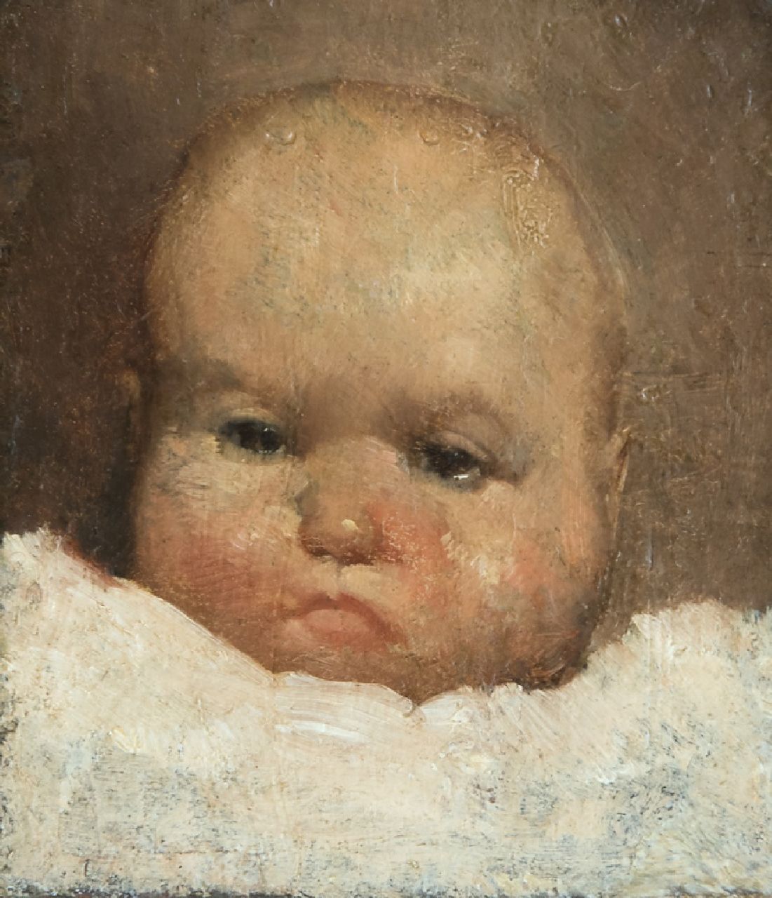 Berg W.H. van den | 'Willem' Hendrik van den Berg | Gemälde zum Verkauf angeboten | Porträt eines Babys, Öl auf Holz 10,3 x 9,2 cm