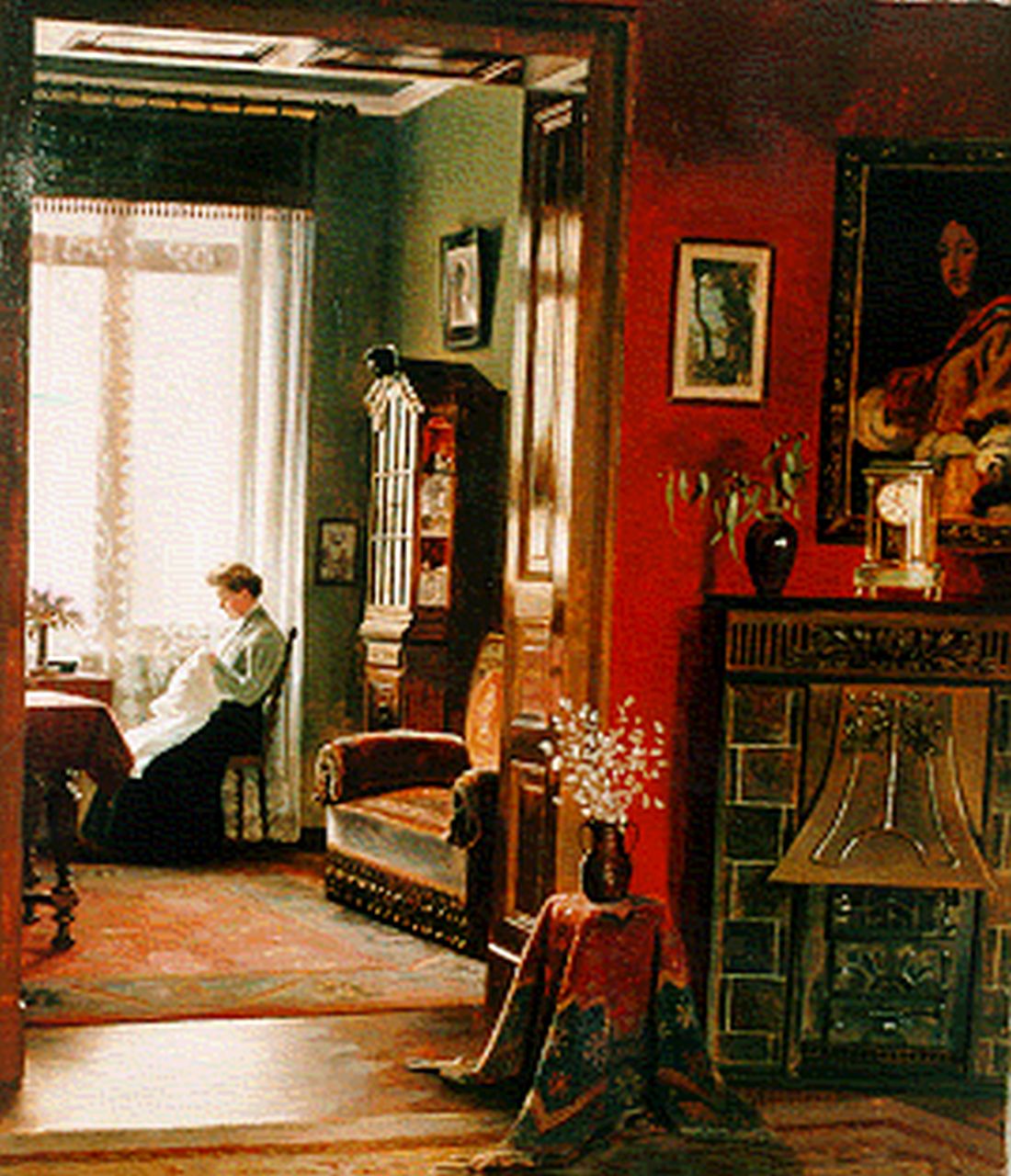 Murdfield C.  | Carl Murdfield, A seamstress in an interior, Öl auf Leinwand 72,0 x 62,5 cm, signed l.r.