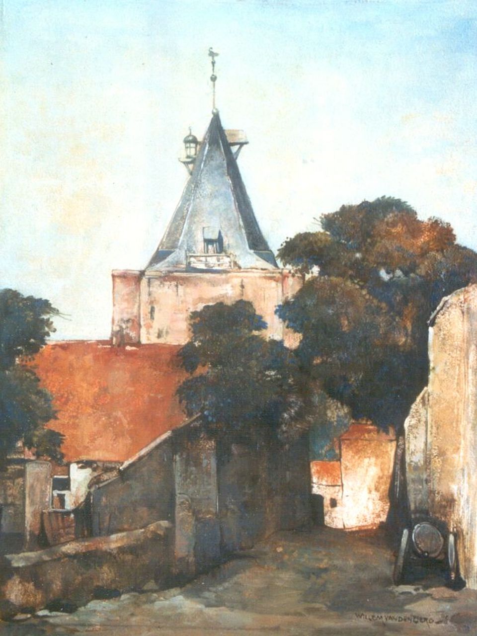 Berg W.H. van den | 'Willem' Hendrik van den Berg, A view of the 'Vispoort', Elburg, Öl auf Malereifaser 40,8 x 31,0 cm, signed l.r.
