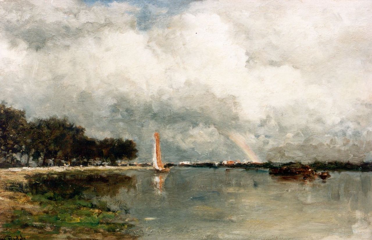 Roelofs W.  | Willem Roelofs, A river landscape with a rainbow, Öl auf Leinwand 47,4 x 74,0 cm, signed l.l.