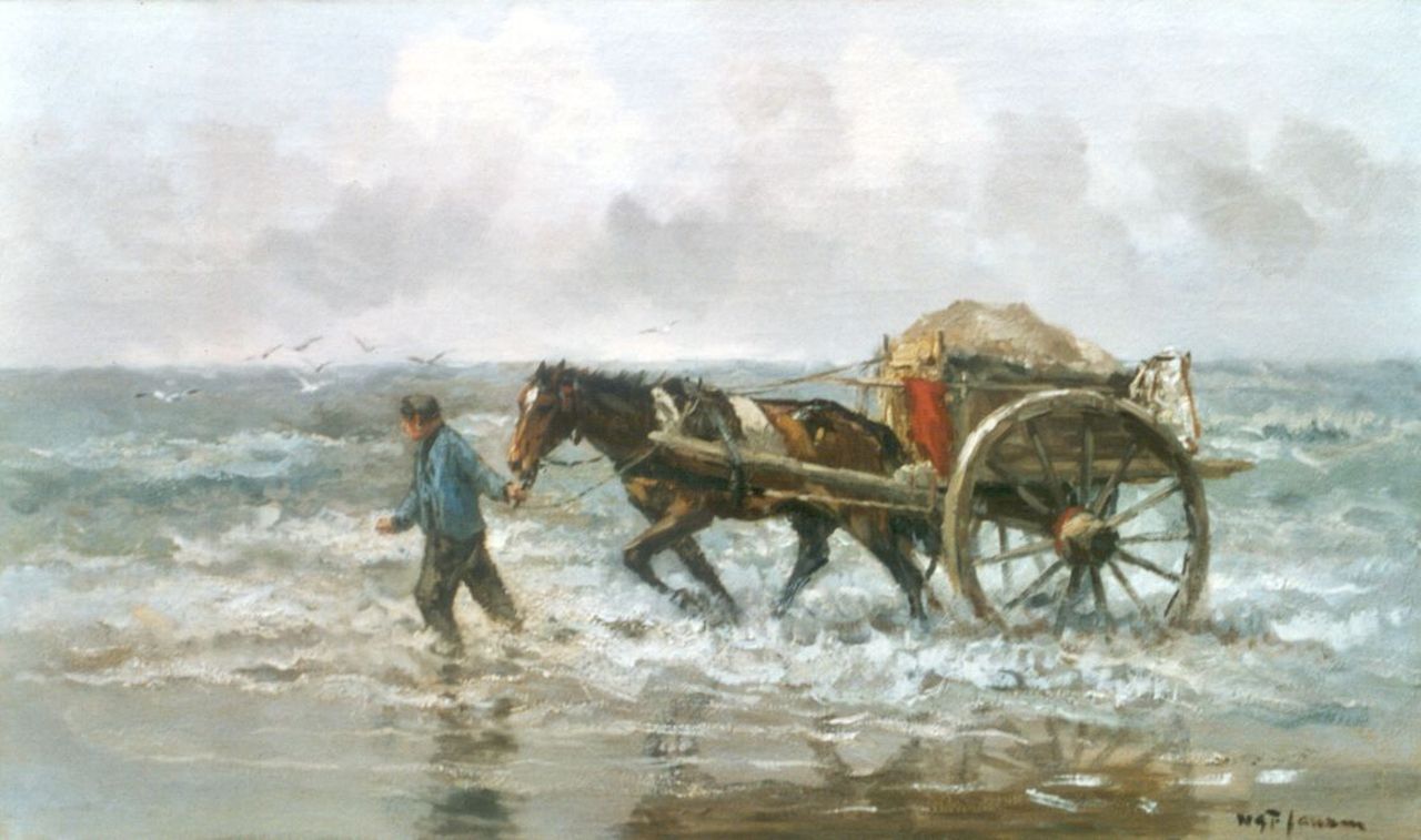 Jansen W.G.F.  | 'Willem' George Frederik Jansen, A shell-fisher at work, Öl auf Leinwand 60,2 x 100,2 cm, signed l.r.