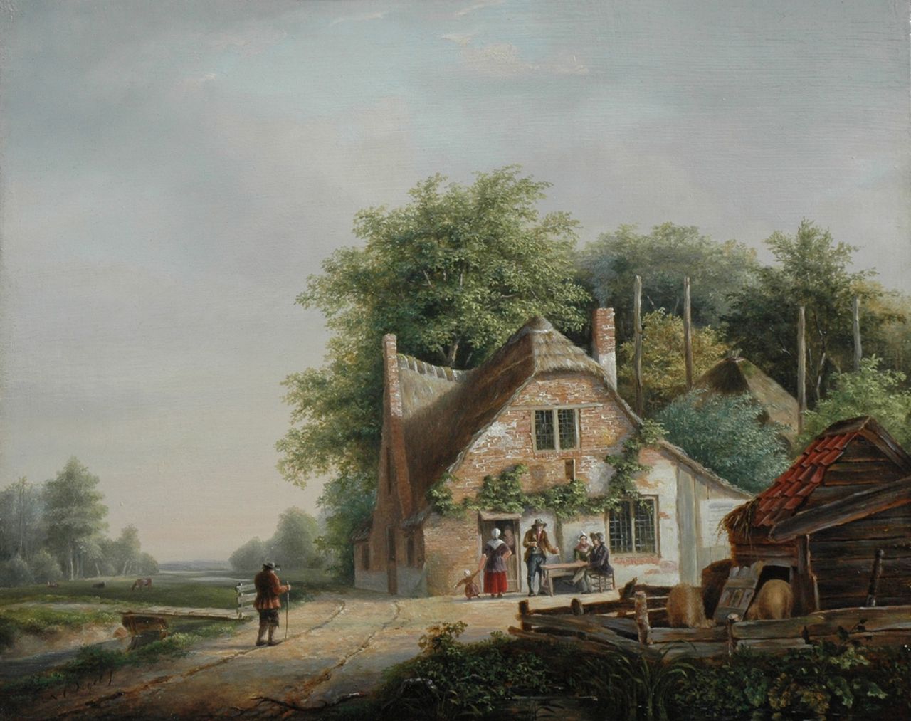 Vogel N.C.  | Nicolaas Cornelis Vogel, Travellers by an inn, Öl auf Holz 30,0 x 38,0 cm, signed l.l.