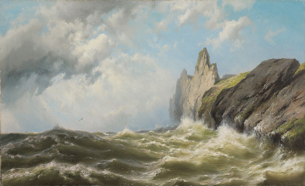 Koekkoek J.H.B.  | Johannes Hermanus Barend 'Jan H.B.' Koekkoek, Stormy weather near the Isle of Wight, Öl auf Leinwand 81,3 x 131,7 cm, signed l.r.
