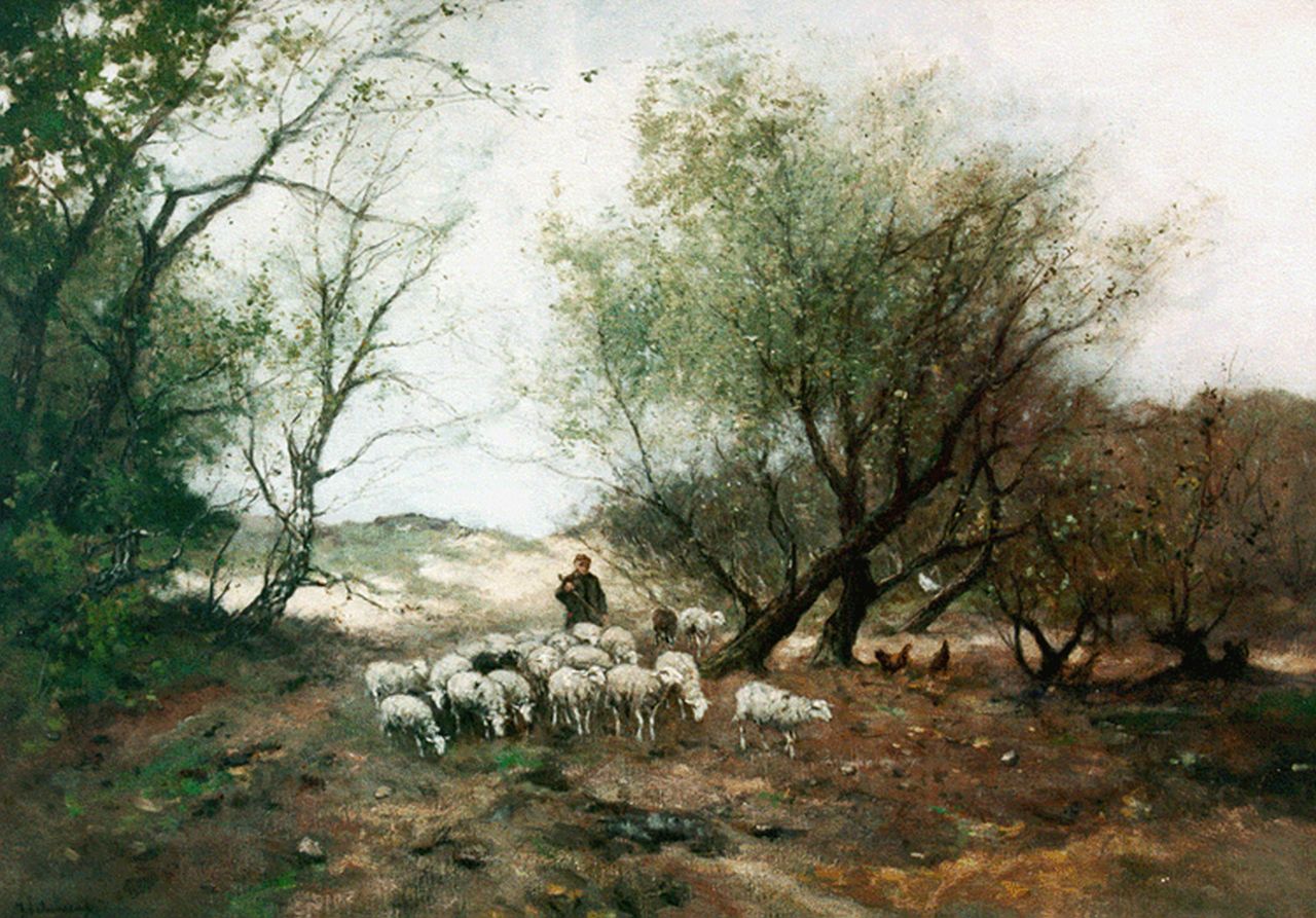 Scherrewitz J.F.C.  | Johan Frederik Cornelis Scherrewitz, A shepherd and his flock, Öl auf Leinwand 70,5 x 100,2 cm, signed l.l.
