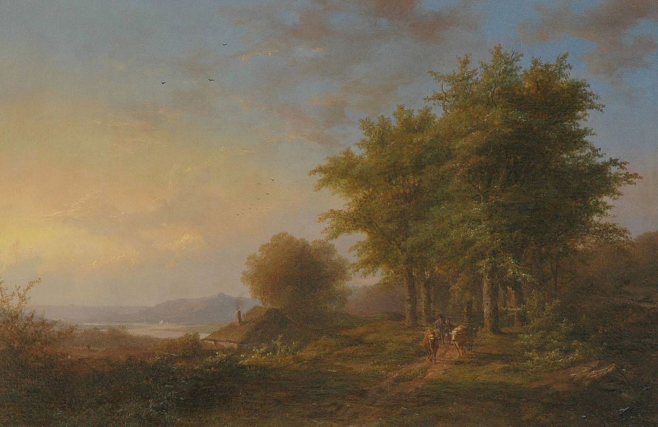 Klombeck J.B.  | Johann Bernard Klombeck, Summer landscape with shepherds and cattle, Öl auf Holz 38,2 x 56,2 cm, signed l.r.