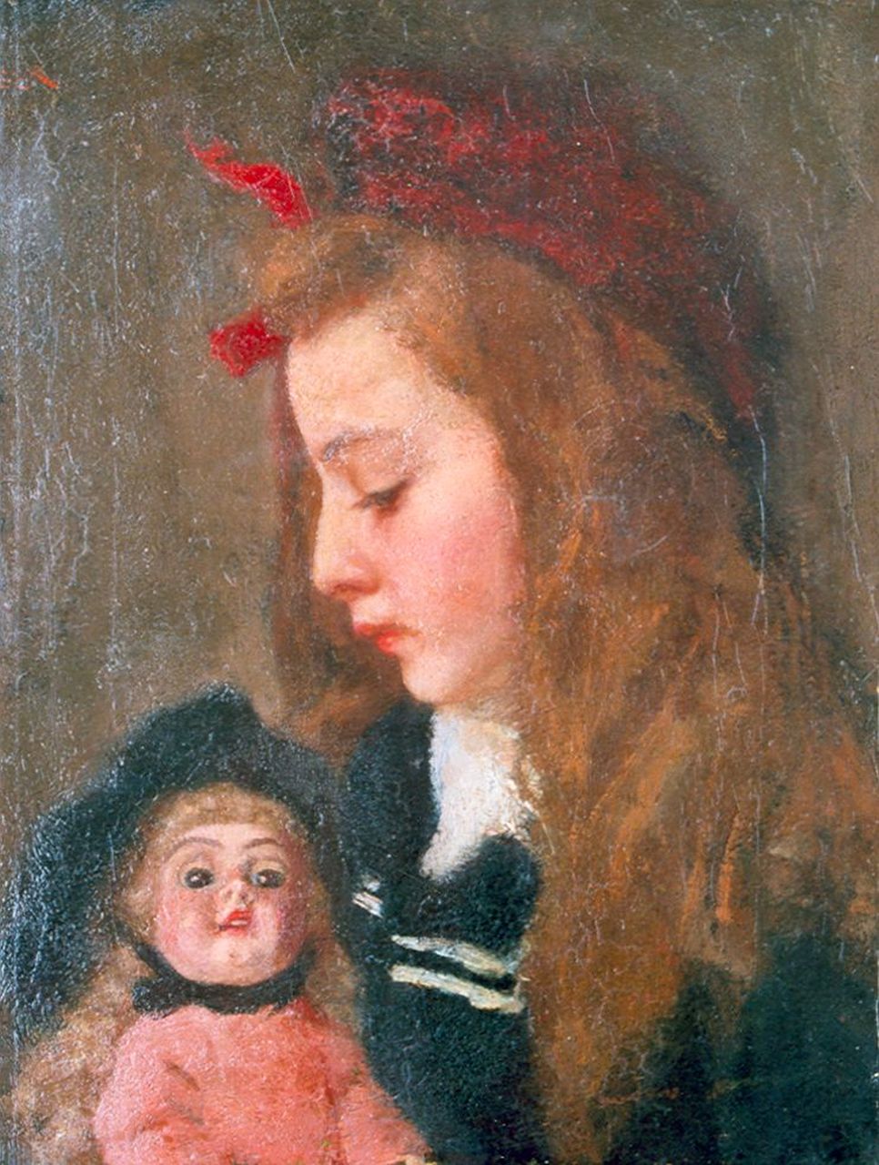 Wandscheer M.W.  | Maria Wilhelmina 'Marie' Wandscheer, Henriëtte Thueré mit Puppe, Öl auf Leinwand 41,4 x 31,5 cm, Unterzeichnet o.l.(Teil einer Signatur)