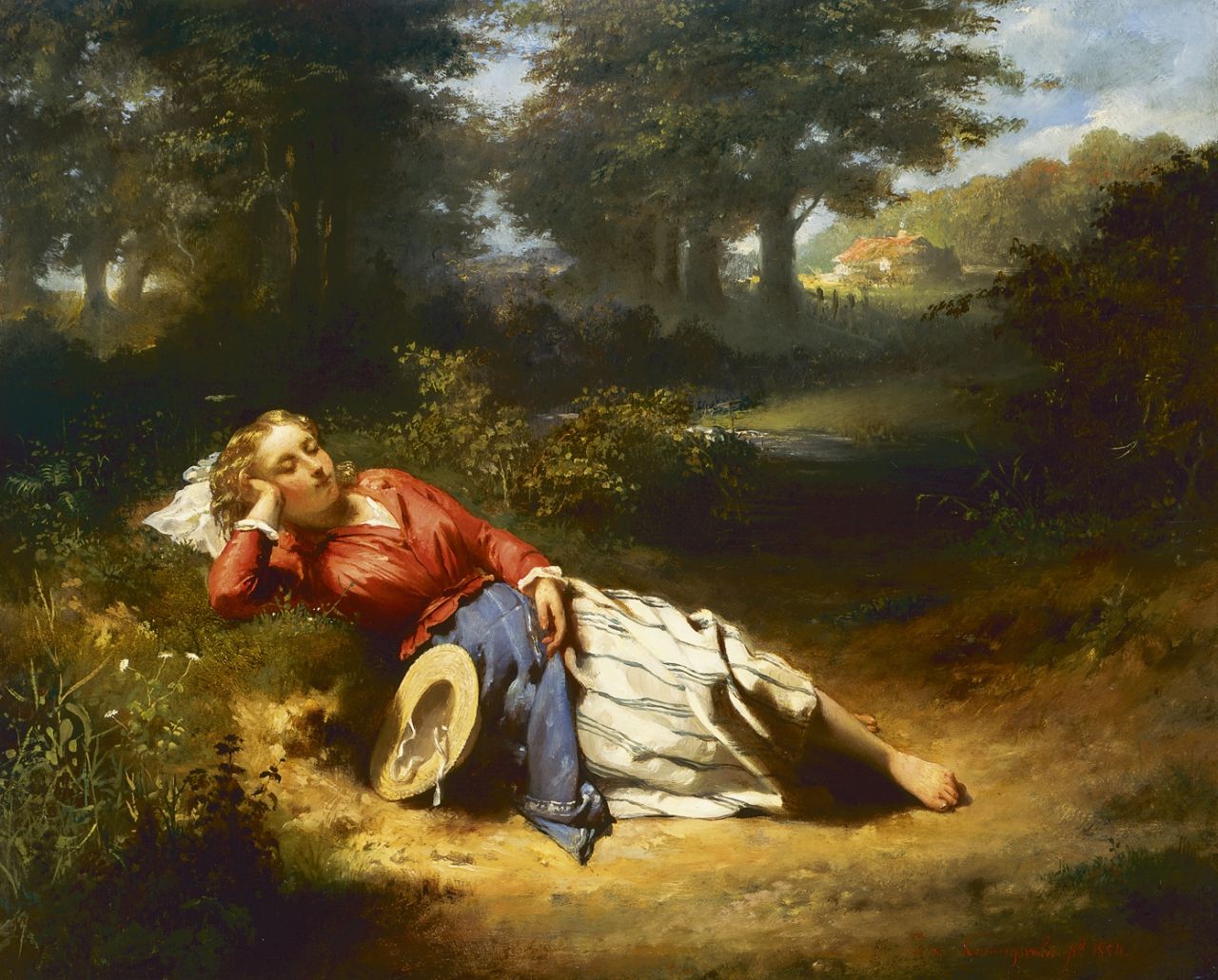 Koningsveld J. van | Jacobus van Koningsveld, A sleeping beauty, Öl auf Holz 34,5 x 43,5 cm, signed l.r. und dated 1854