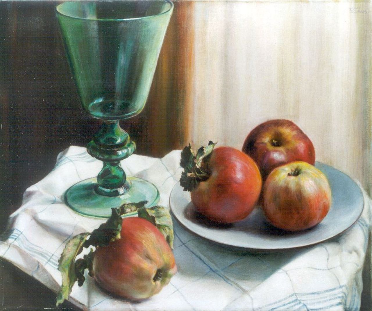 Schram W.J.B.A.  | Wouter Jorinus Bernardus Antonius 'Wout' Schram, Still life with apples, Öl auf Leinwand 50,5 x 60,3 cm, signed u.r. und painted after 1952