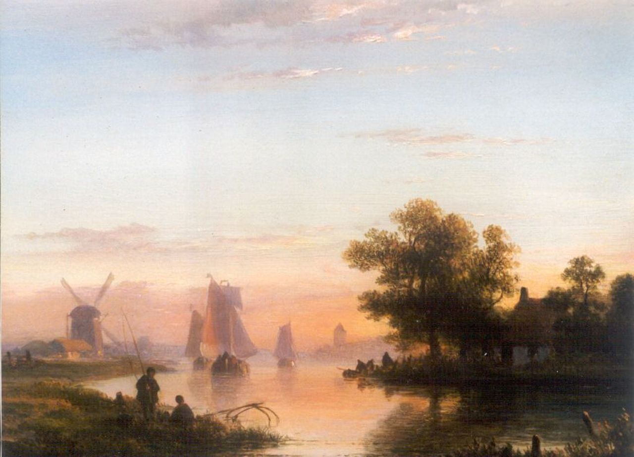 Kleijn L.J.  | Lodewijk Johannes Kleijn, A river landscape, Öl auf Holz 19,7 x 25,1 cm, signed l.l.