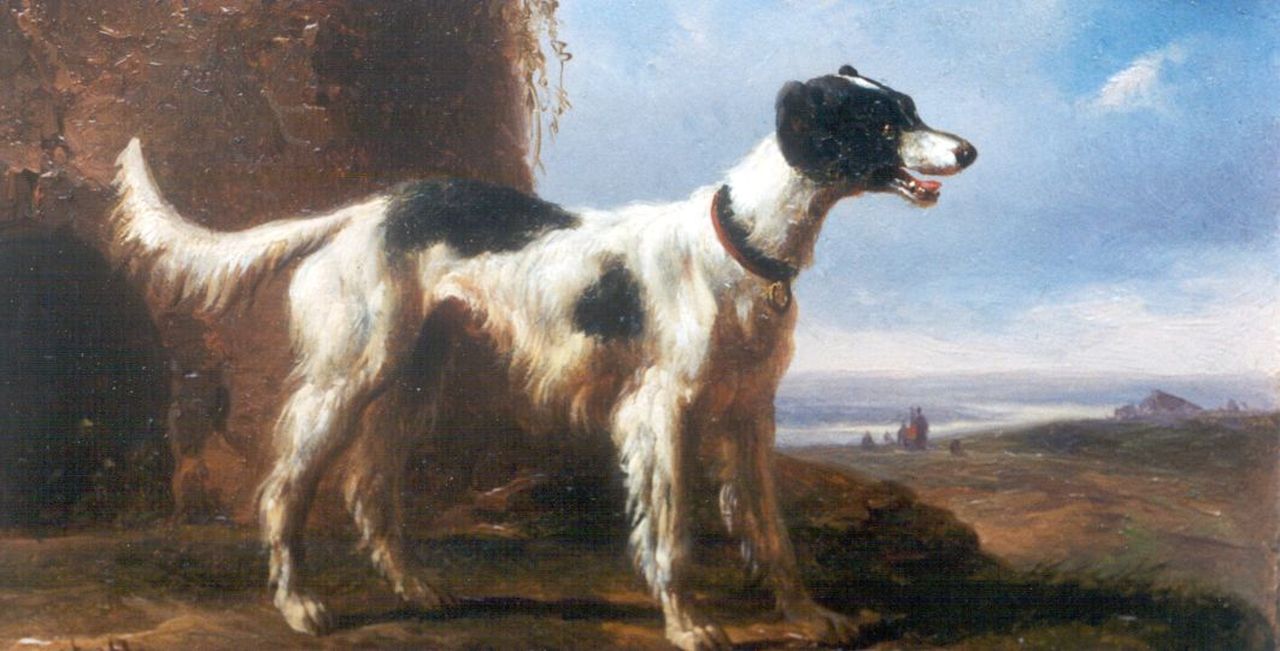 Verschuur W.  | Wouterus Verschuur, A sporting dog, Öl auf Kupfer 8,6 x 14,0 cm, signed l.l. with monogram und dated 1847