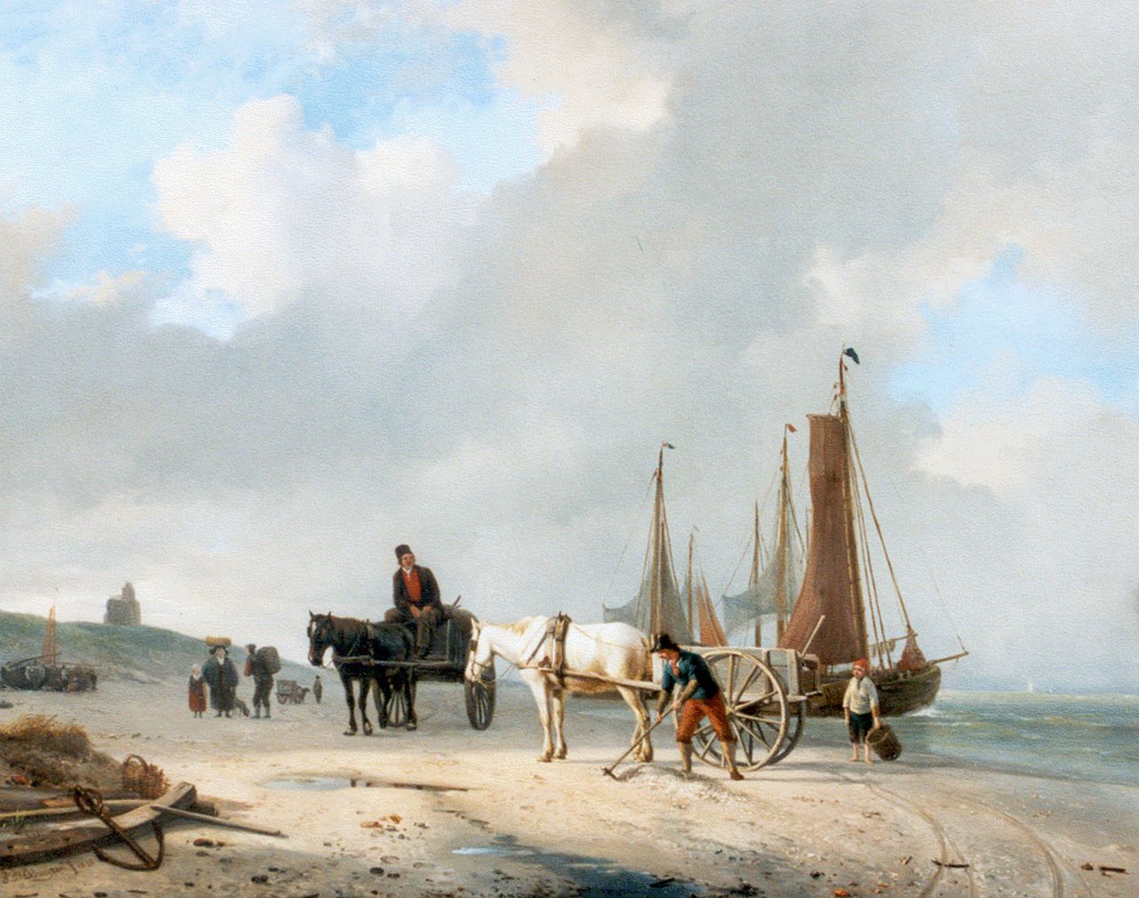 Sande Bakhuyzen H. van de | Hendrikus van de Sande Bakhuyzen, Shell-gatherers on the beach, Öl auf Holz 38,6 x 49,3 cm, signed l.r. und dated 1831