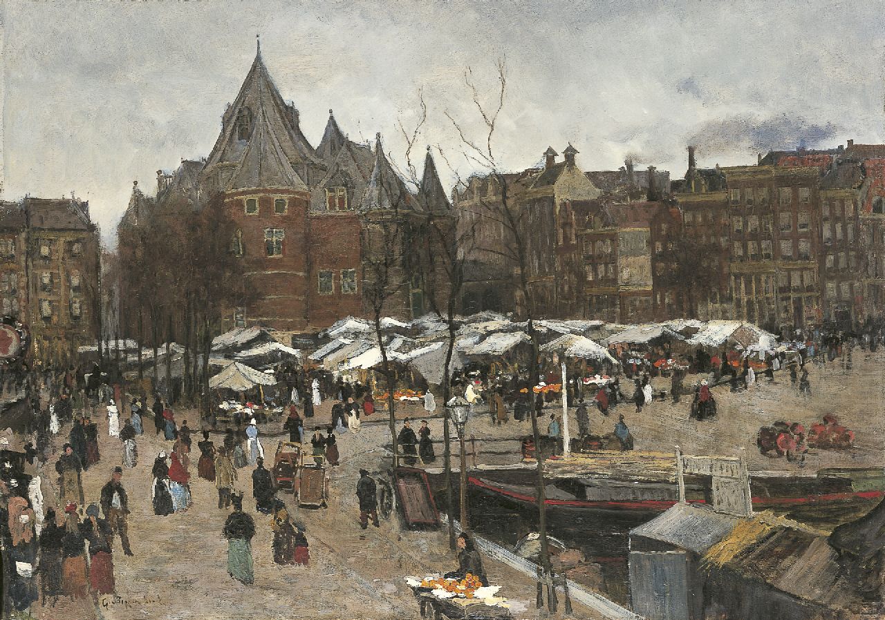 Poggenbeek G.J.H.  | George Jan Hendrik 'Geo' Poggenbeek, Market day, Nieuwmarkt, Amsterdam, Öl auf Leinwand 53,9 x 76,6 cm, signed l.l.