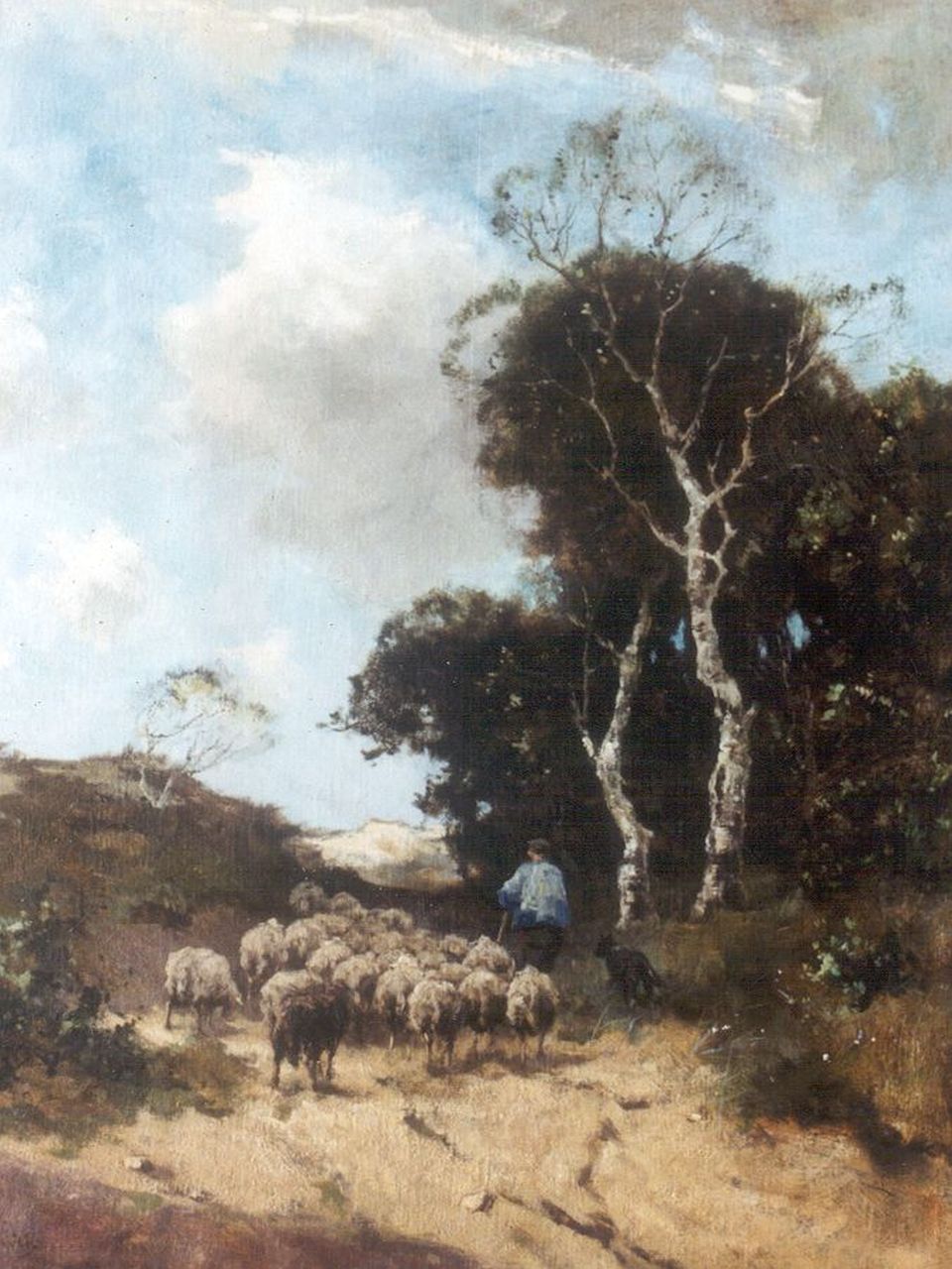 Scherrewitz J.F.C.  | Johan Frederik Cornelis Scherrewitz, Shepherd hearding his sheep on the heath, Öl auf Leinwand 65,5 x 50,8 cm, signed l.l.