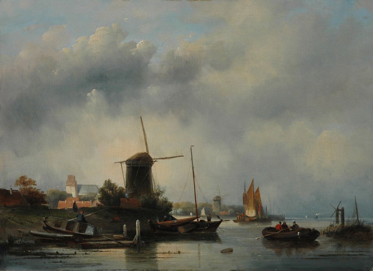 Hoen C.P. 't | Cornelis Petrus 't Hoen, A town along a river, Öl auf Holz 43,5 x 60,0 cm, signed l.l.