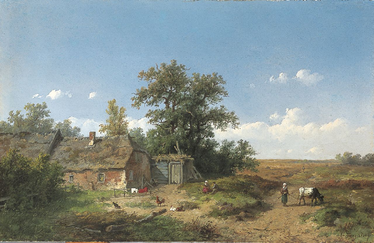Wijngaerdt A.J. van | Anthonie Jacobus van Wijngaerdt, A farm in a summer landscape, Öl auf Holz 23,2 x 35,8 cm, signed l.r.