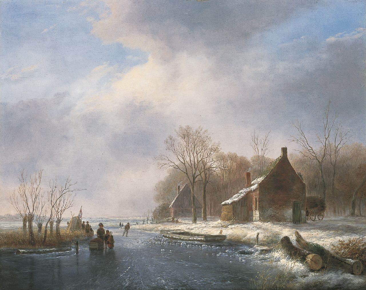 Johannes Matthijs Hoogbruin | A winter landscape with skaters on the ice, Öl auf Holz, 45,1 x 57,3 cm, signed l.r.