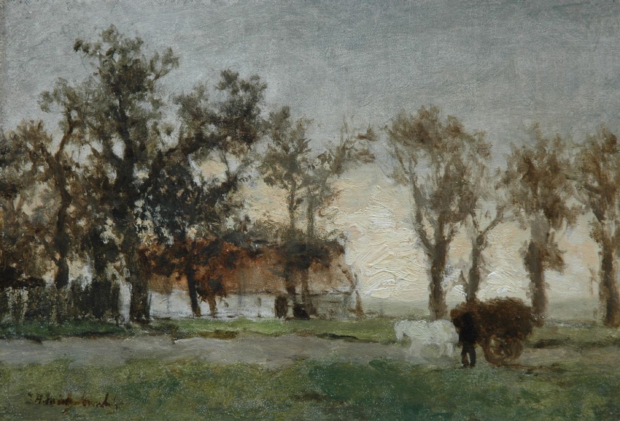 Weissenbruch H.J.  | Hendrik Johannes 'J.H.' Weissenbruch, A farm among trees, Öl auf Leinwand 20,9 x 29,5 cm, gesigneerd linksonder