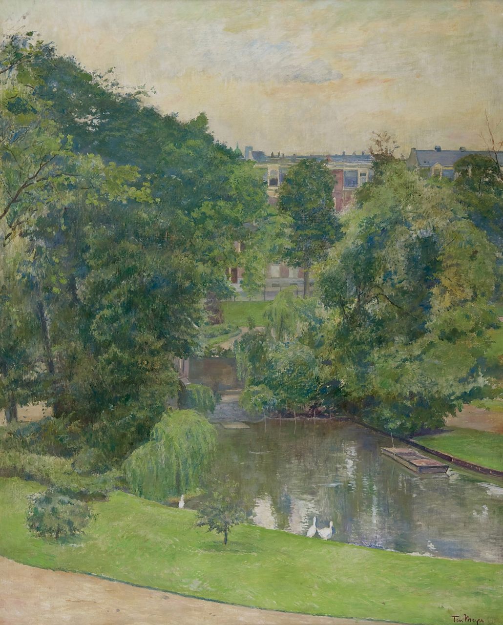 Meijer T.J.C.M.C.  | Thomas Johannes Cornelis Marinus Carel 'Ton' Meijer, Der Sarphatipark im Sommer, Amsterdam, Öl auf Leinwand 100,1 x 80,2 cm, Unterzeichnet r.u.und verso