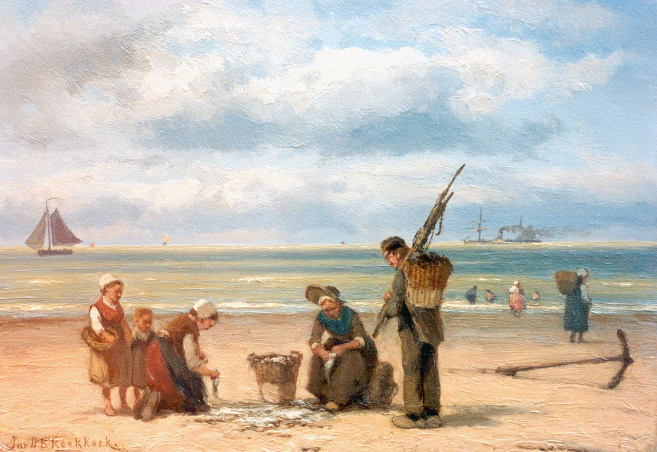 Koekkoek J.H.B.  | Johannes Hermanus Barend 'Jan H.B.' Koekkoek, Sorting the catch, Öl auf Leinwand 24,6 x 34,2 cm, signed l.l.