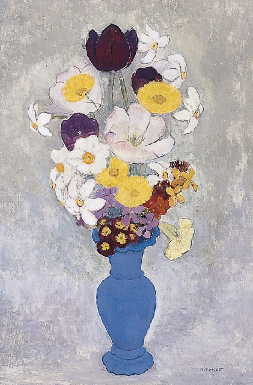 André Bosquet | A flower still life, Öl auf Holzfaser, 60,2 x 40,2 cm, signed l.r.