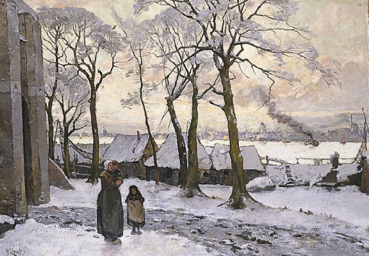 Comte A. le | Adolf le Comte, A winter landscape with women and children, Öl auf Leinwand 89,0 x 127,5 cm, signed l.l.